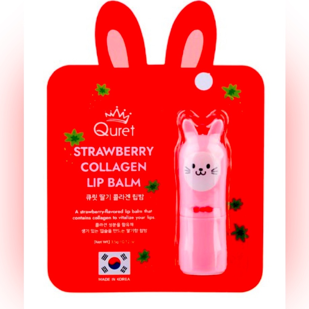 Quret Strawberry Collagen Lip Balm ( made in Korea) contains 3.5g/0.12 oz